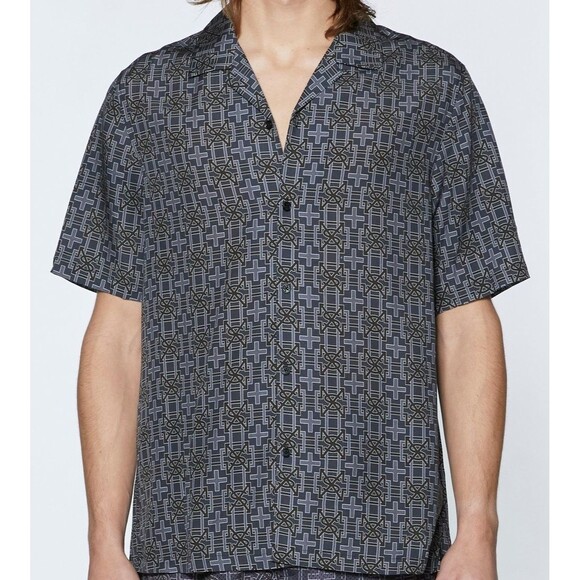 KSUBI Shirt Mens XL Navy Button Up Short Sleeve PLUS RESORT $180 - Picture 1 of 10